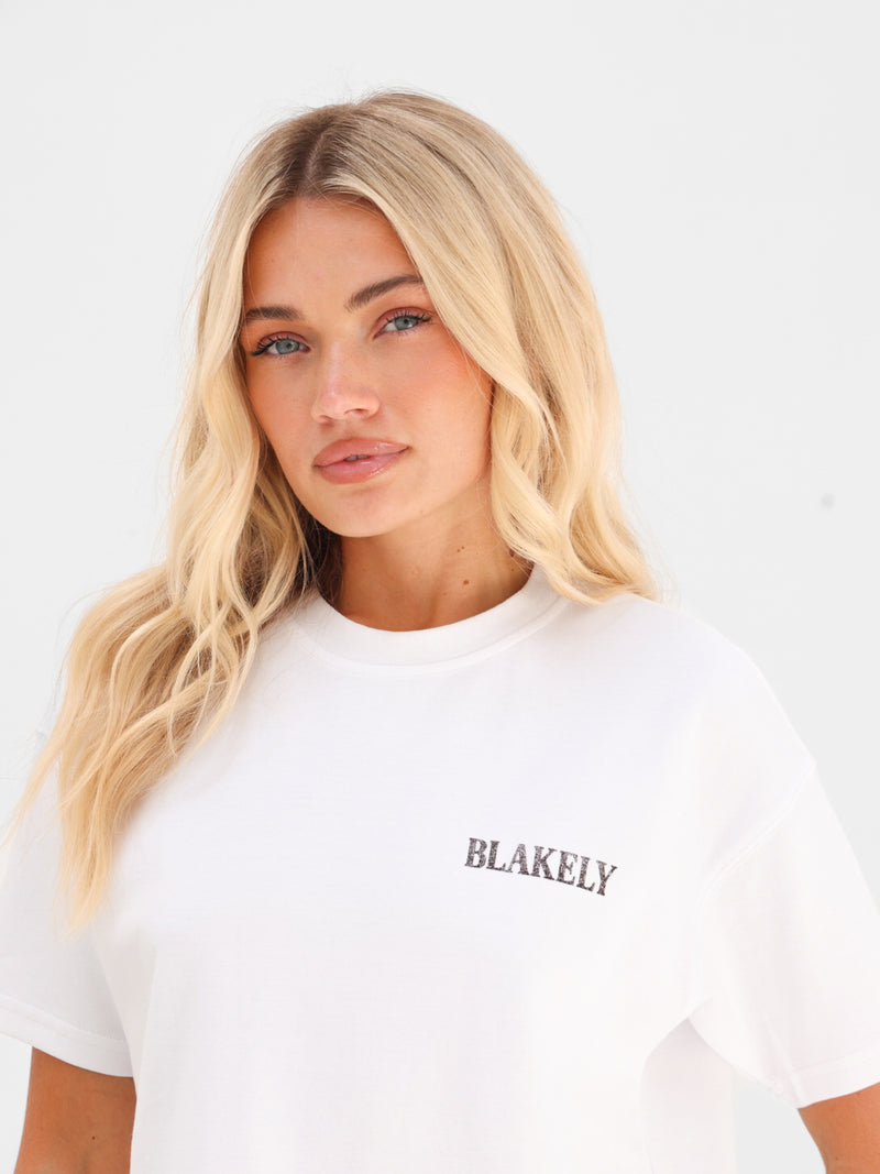Macy Matchbox Print Oversized T-Shirt - Wit & Bruin