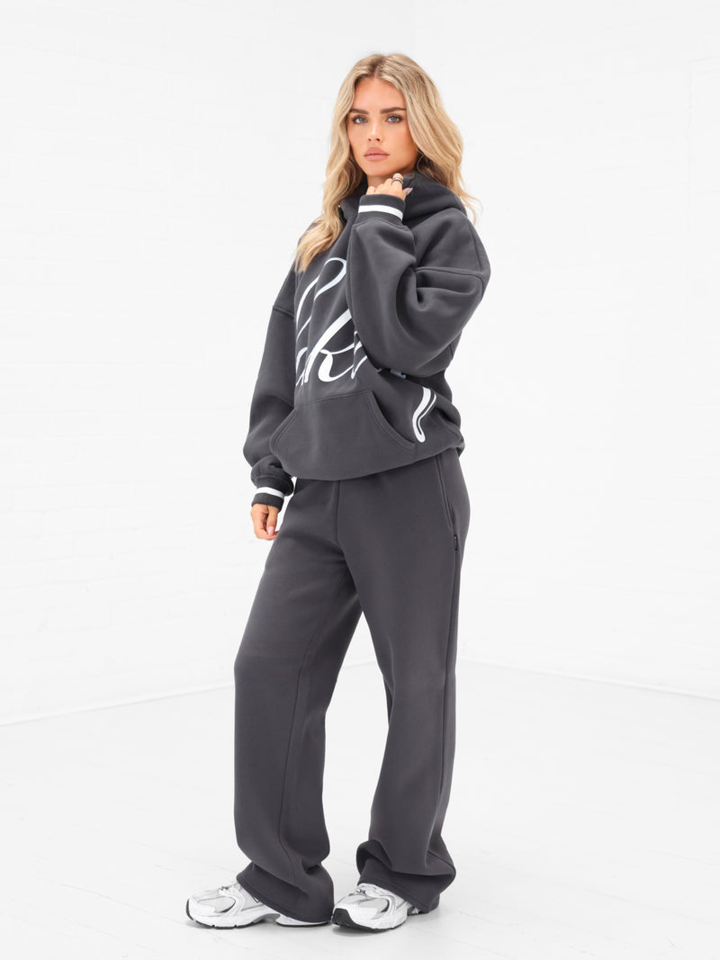 Margot Script Oversized Hoodie - Holzkohle