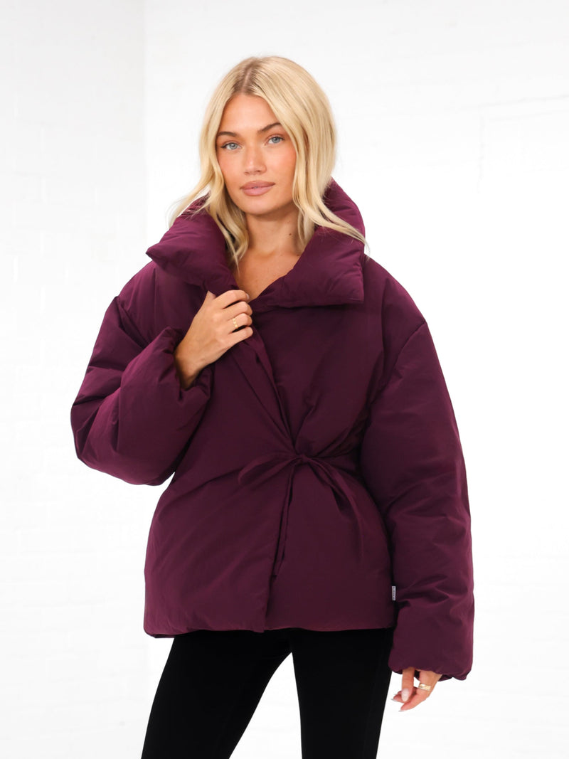 Matilda Waist Tie Coat - Donkere kers