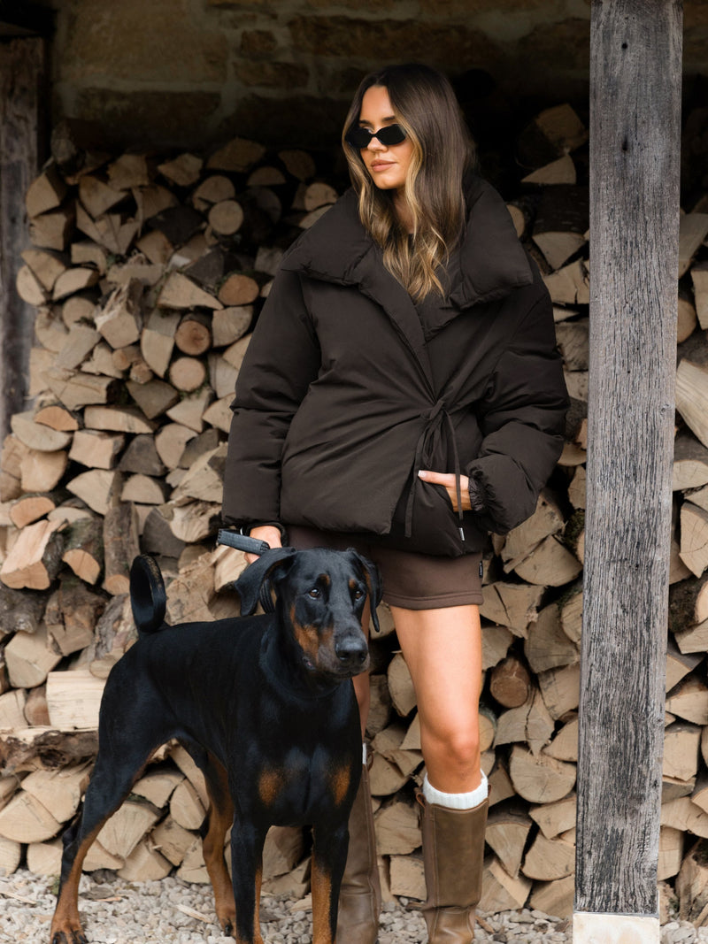 Matilda Waist Tie Coat - Dunkelbraun