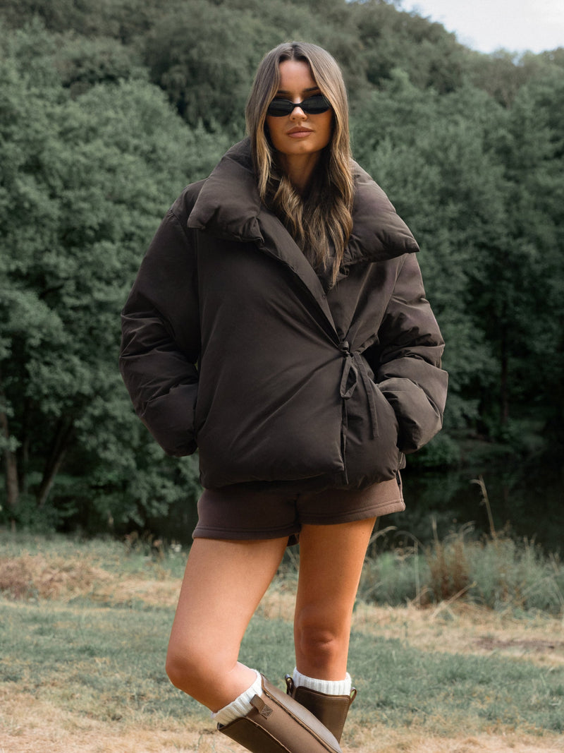 Matilda Waist Tie Coat - Dunkelbraun