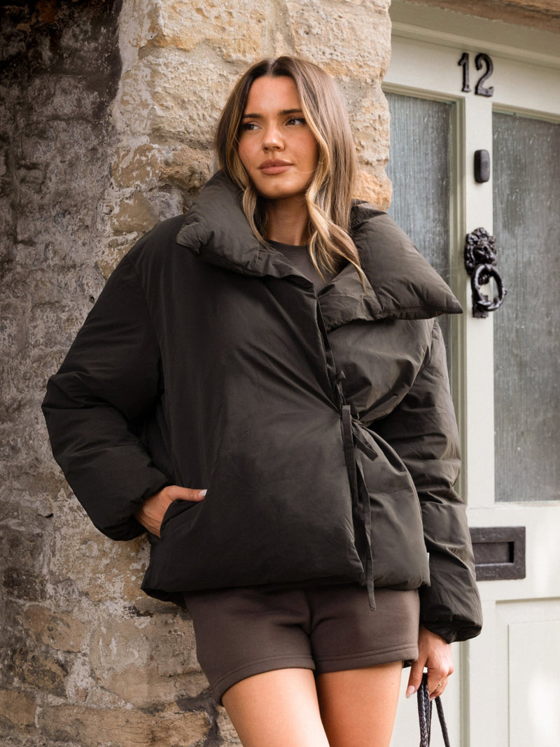 Matilda Waist Tie Coat - Dunkelbraun