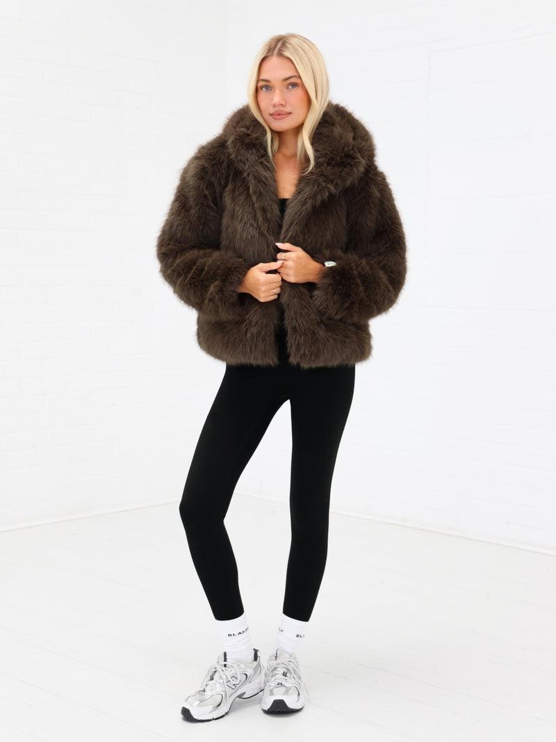 Gigi Faux Fur Hooded Coat - Dunkelbraun