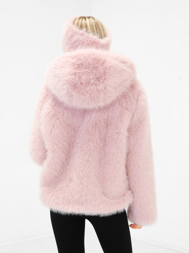 Gigi Faux Fur Hooded Coat - Rosa