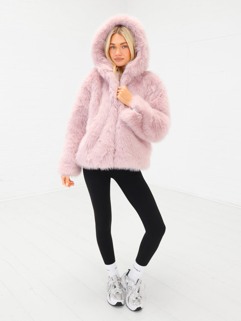 Gigi Faux Fur Hooded Coat - Rosa