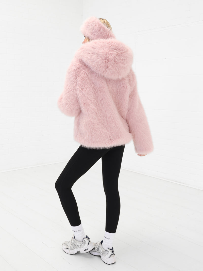 Gigi Faux Fur Hooded Coat - Rosa