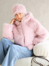 Gigi Faux Fur Hooded Coat - Rose