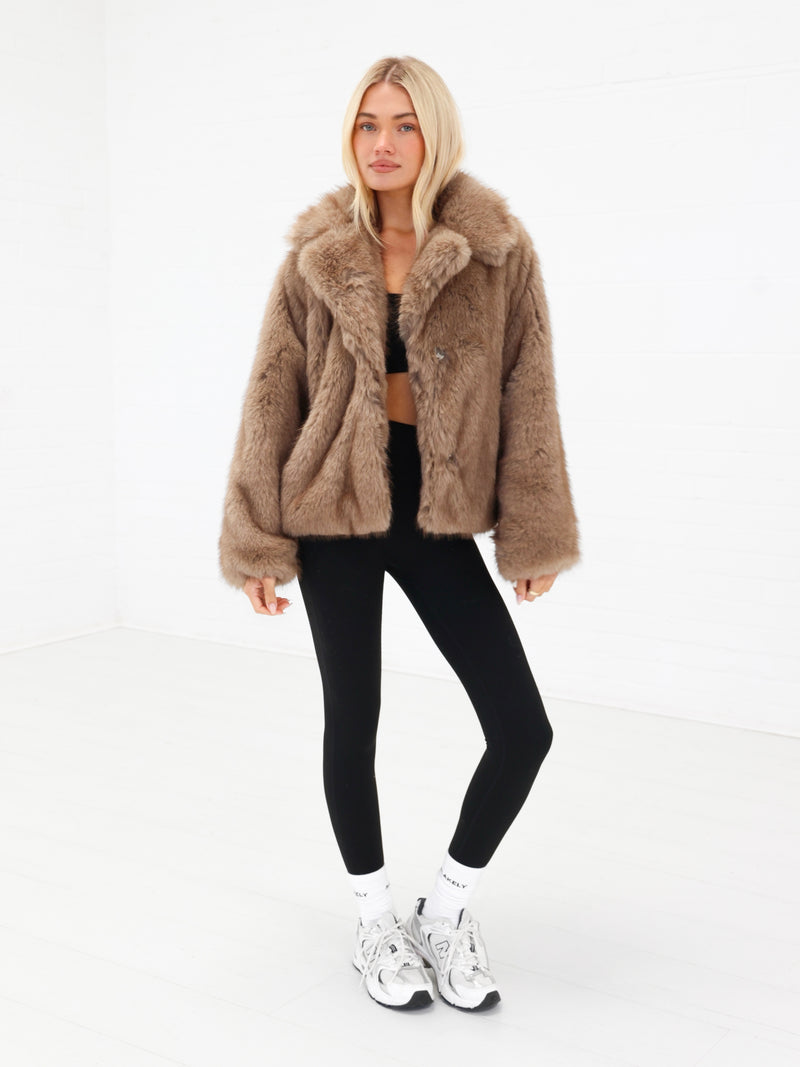 Gigi Faux Fur Collared Jacket - Marron clair