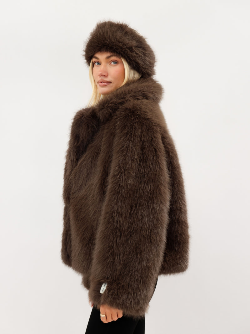 Gigi Faux Fur Collared Jacket - Dunkelbraun