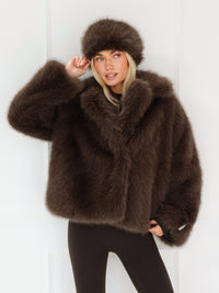 Gigi Faux Fur Collared Jacket - Marron foncé