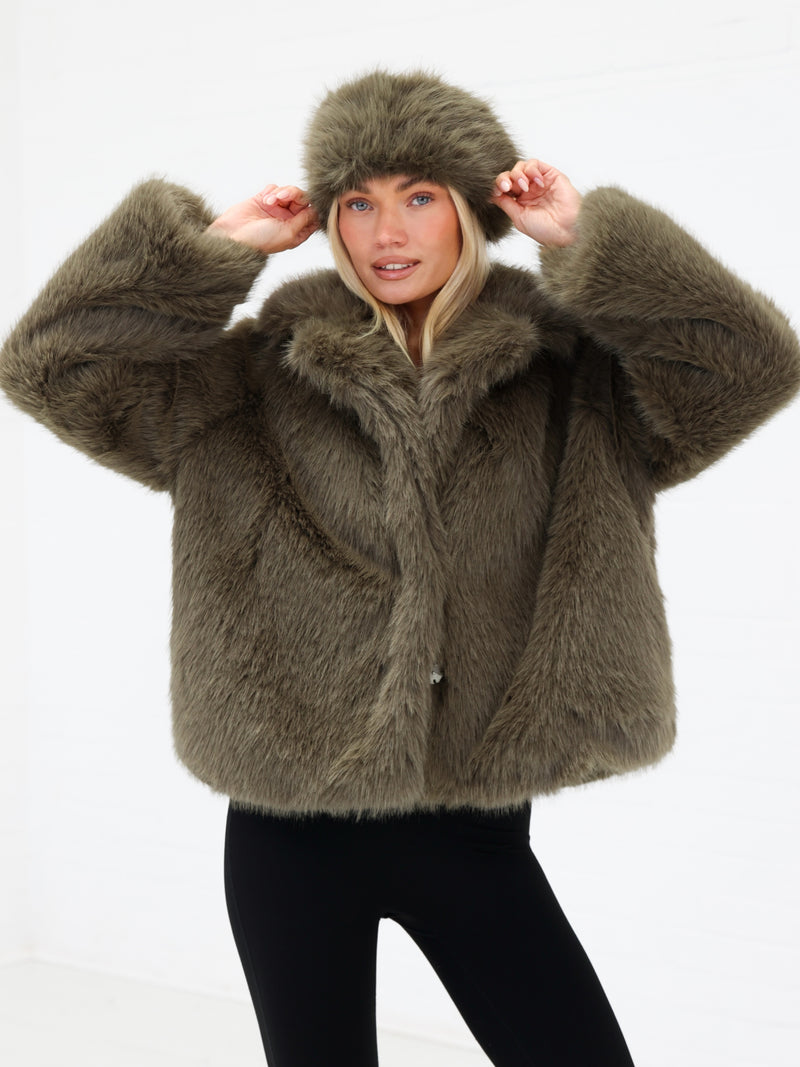 Gigi Faux Fur Collared Jacket - Verte
