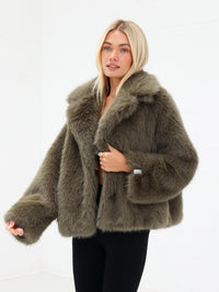 Gigi Faux Fur Collared Jacket - Verte