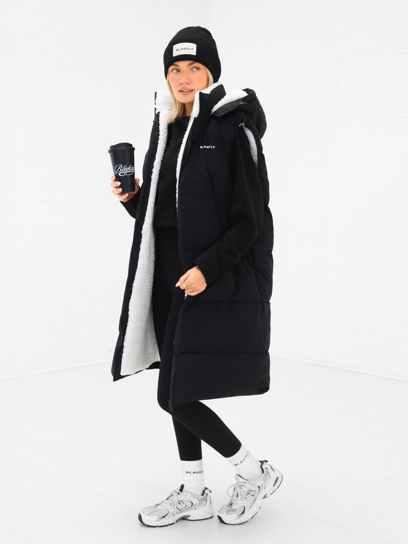 Mya Longline Fluffy Puffer Gilet - Zwart