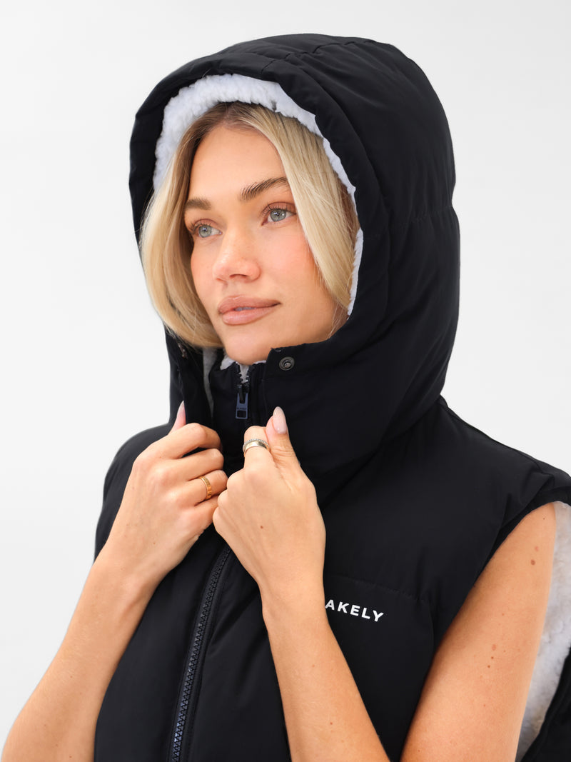 Mya Longline Fluffy Puffer Gilet - Zwart