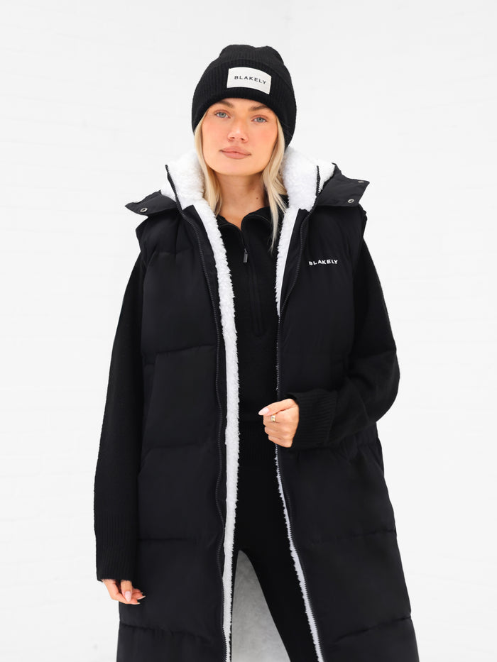 Mya Longline Fluffy Puffer Gilet - Noire