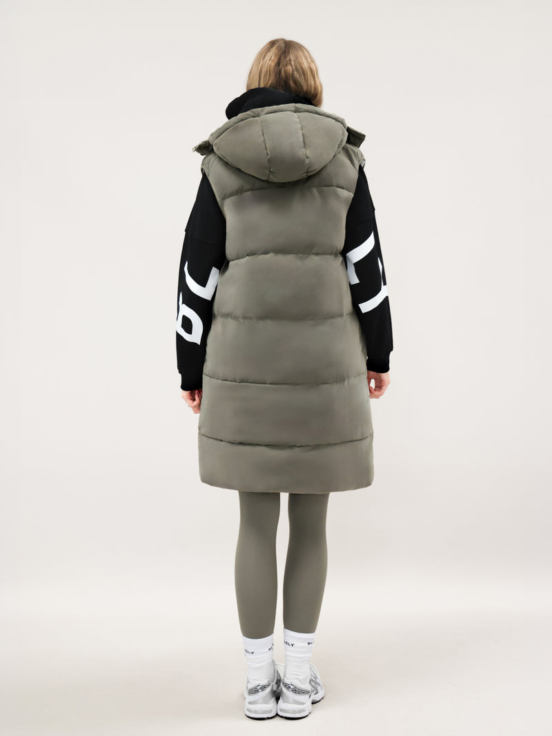 Mya Longline Fluffy Puffer Gilet - Safarigrün
