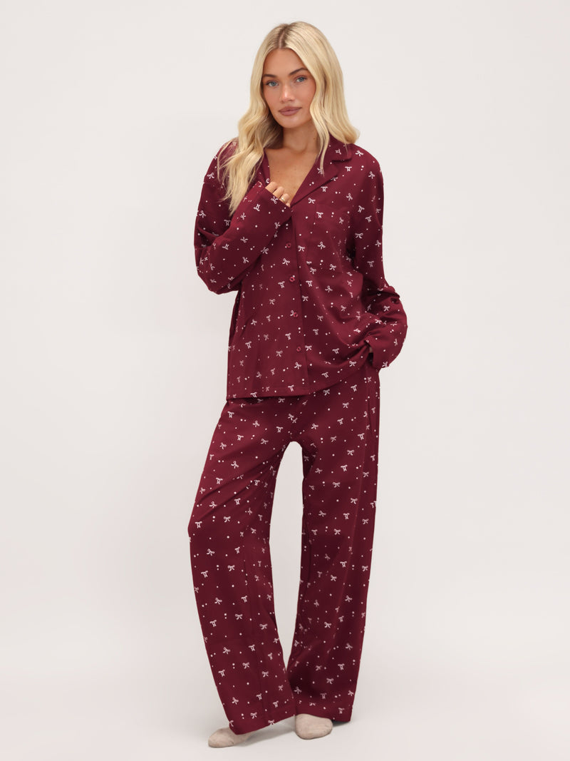 Bella Bow Pyjama Shirt - Rouge