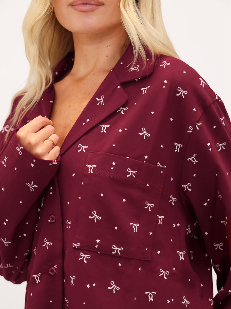 Bella Bow Pyjama Shirt - Rouge
