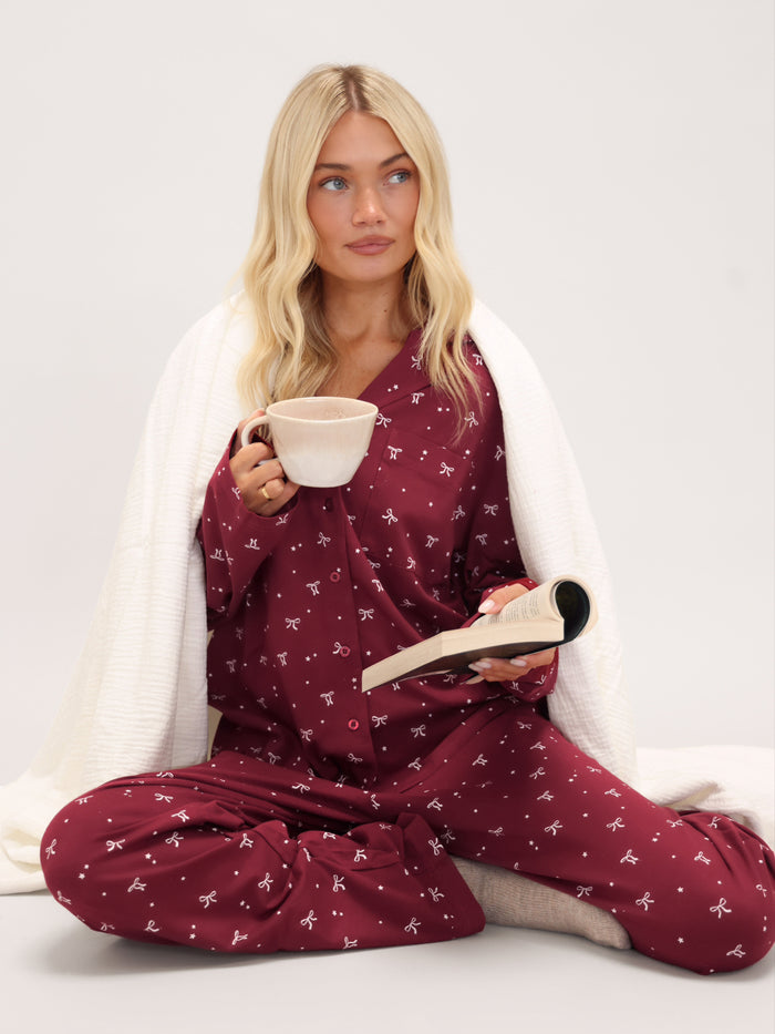 Bella Bow Pyjama Shirt - Red
