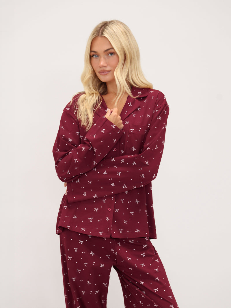 Bella Bow Pyjama Shirt - Rouge
