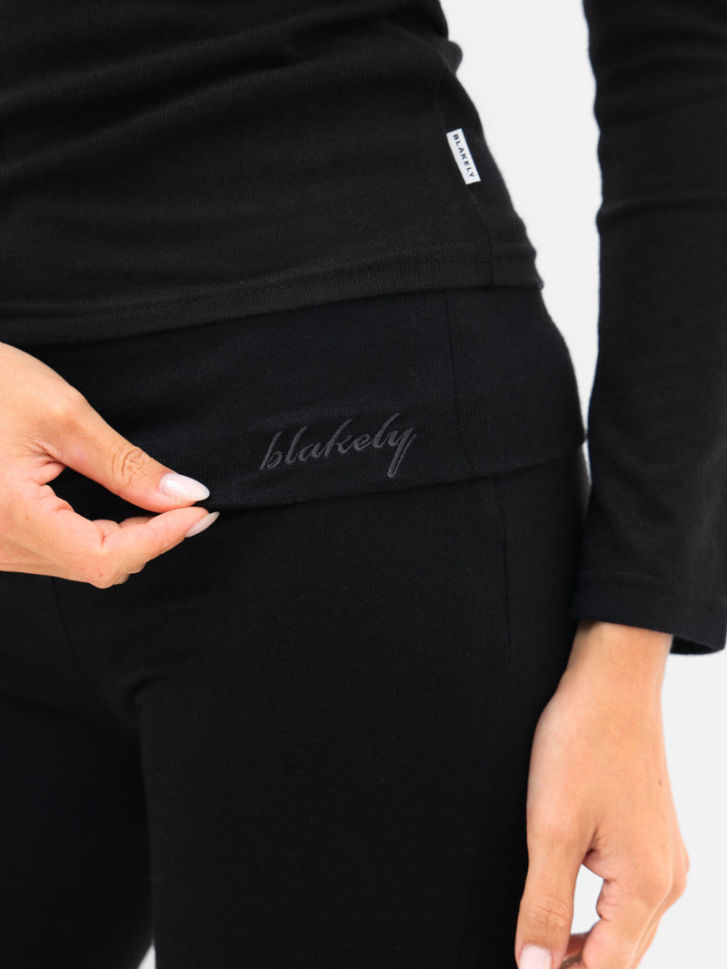 Melody Soft Knitted Fold Over Trousers - Schwarz