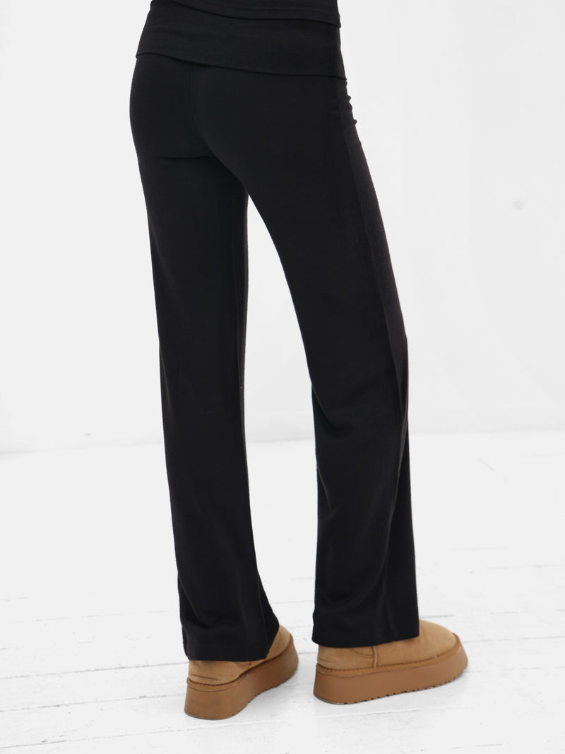 Melody Soft Knitted Fold Over Trousers - Schwarz