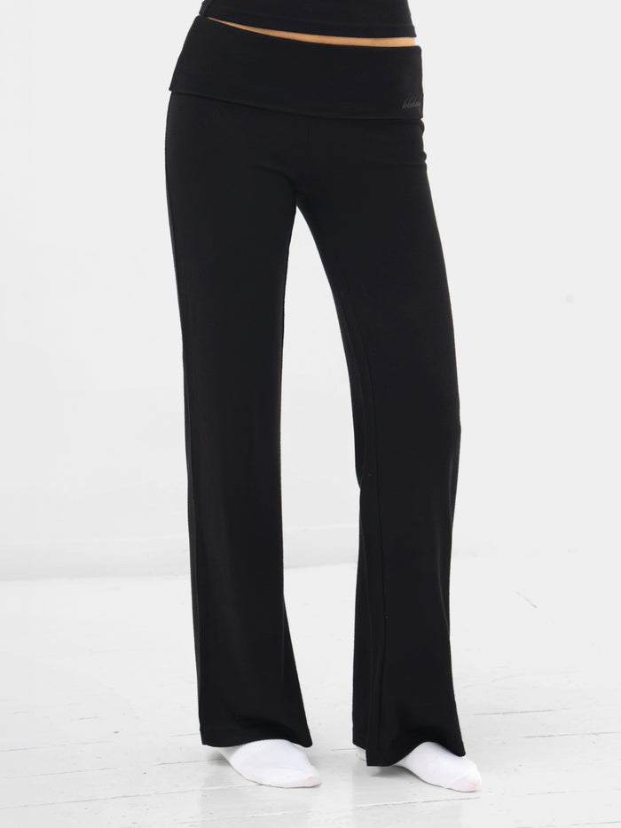 Melody Soft Knitted Fold Over Trousers - Schwarz