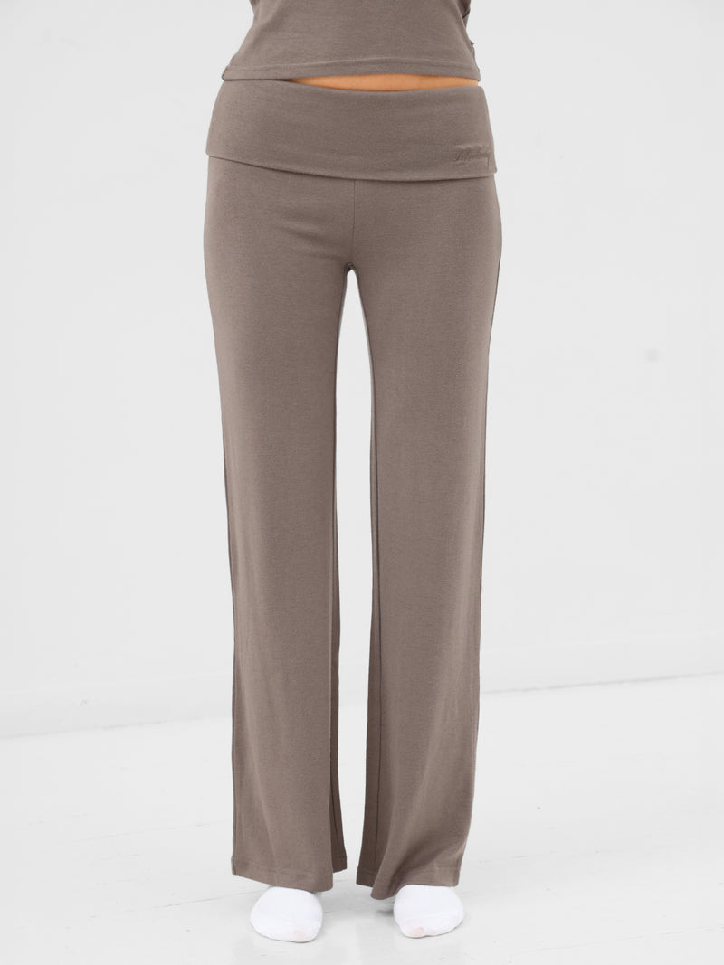 Melody Soft Knitted Fold Over Trousers - Koel bruin
