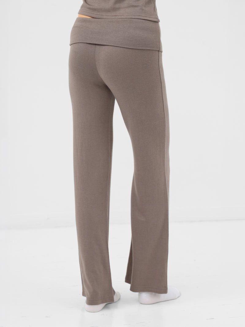 Melody Soft Knitted Fold Over Trousers - Koel bruin