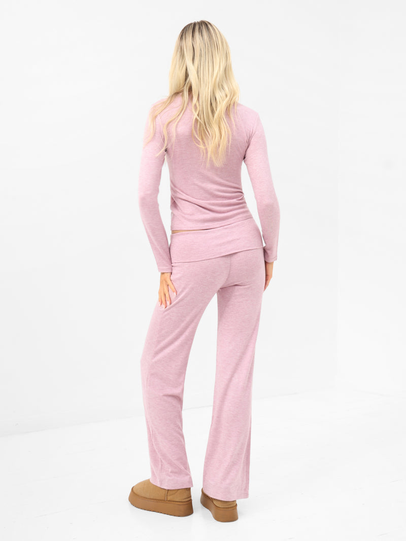 Melody Soft Knitted Fold Over Trousers - Marl Pink