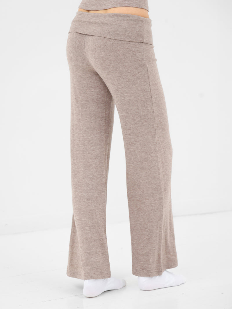 Melody Soft Knitted Fold Over Trousers - Marl Taupe