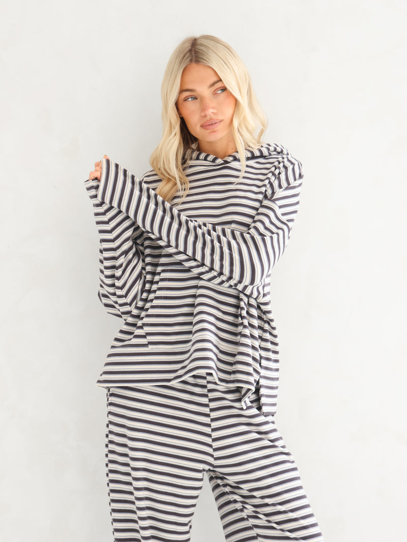 Sadie Stripe Hoodie - Anthrazitfarbener Streifen