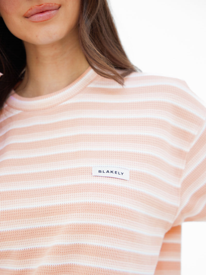 Soft Stripe Waffle T-Shirt - Bruine streep