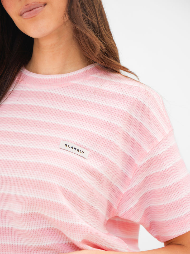 Soft Stripe Waffle T-Shirt - Roze Streep