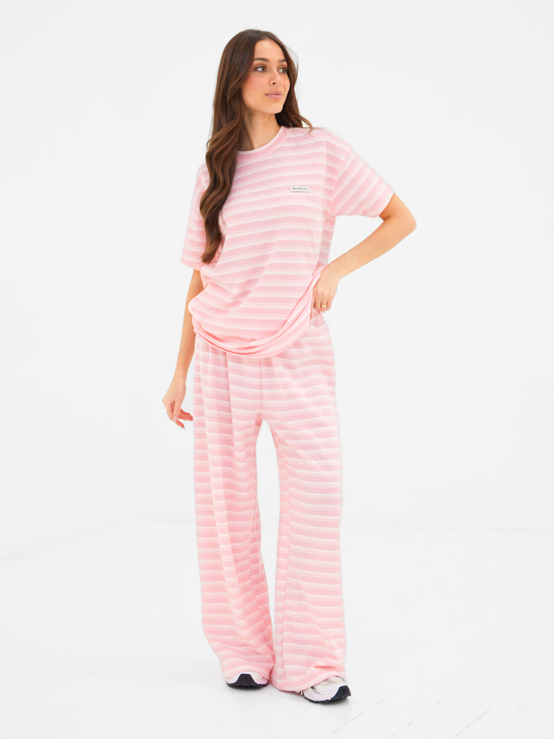 Soft Stripe Waffle T-Shirt - Roze Streep