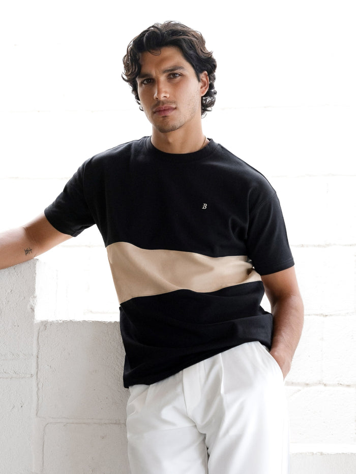 Evan Relaxed T-Shirt - Schwarz und Hellbraun