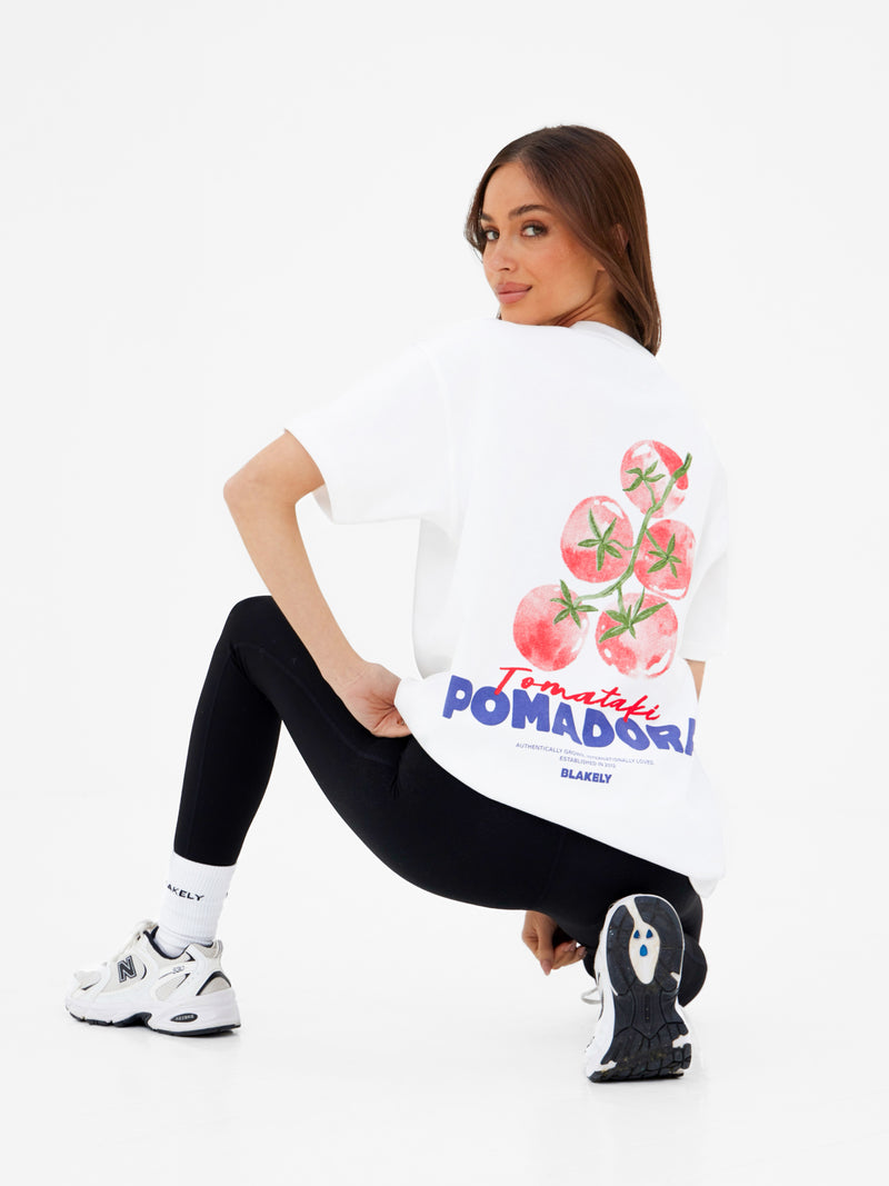 Tia Tomato Oversized T-Shirt - Wit