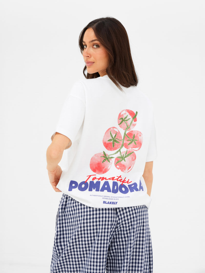 Tia Tomato Oversized T-Shirt - Wit