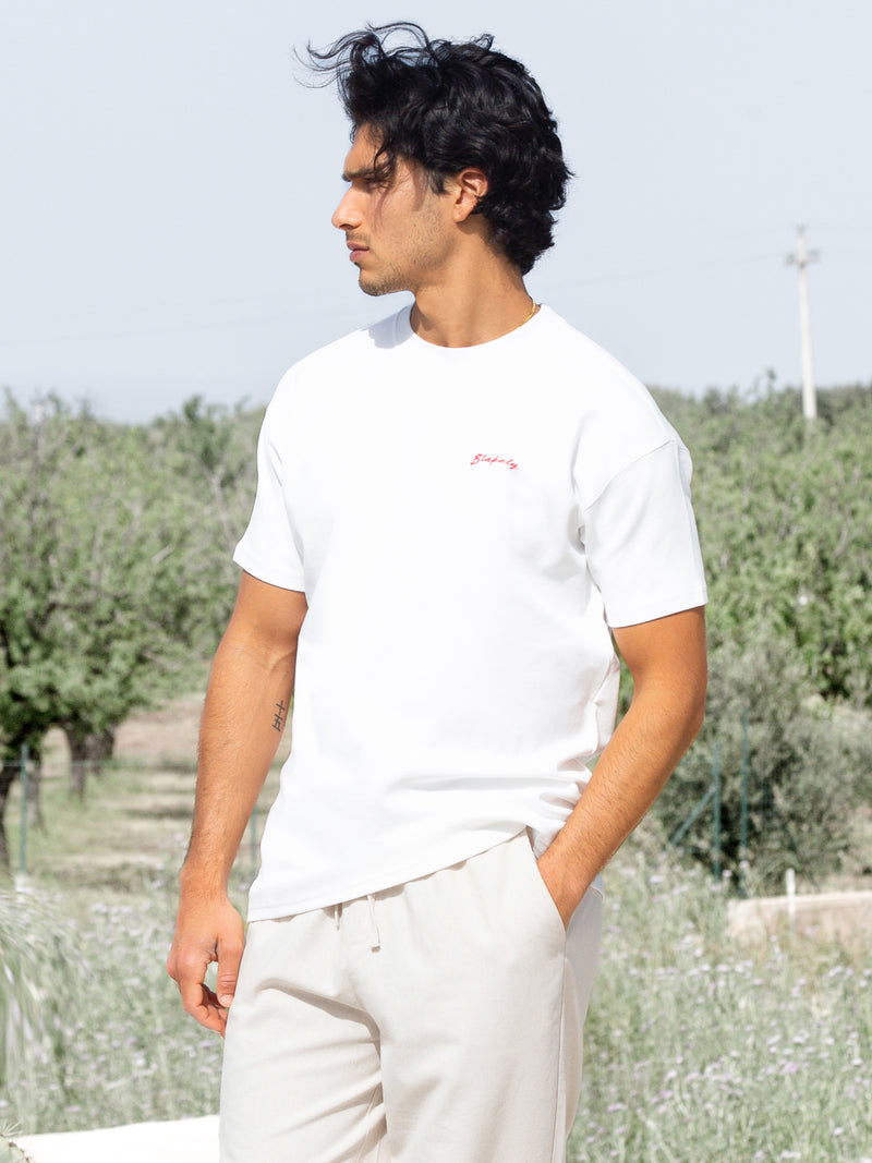 Olive Oil Print Relaxed T-Shirt - Weiß