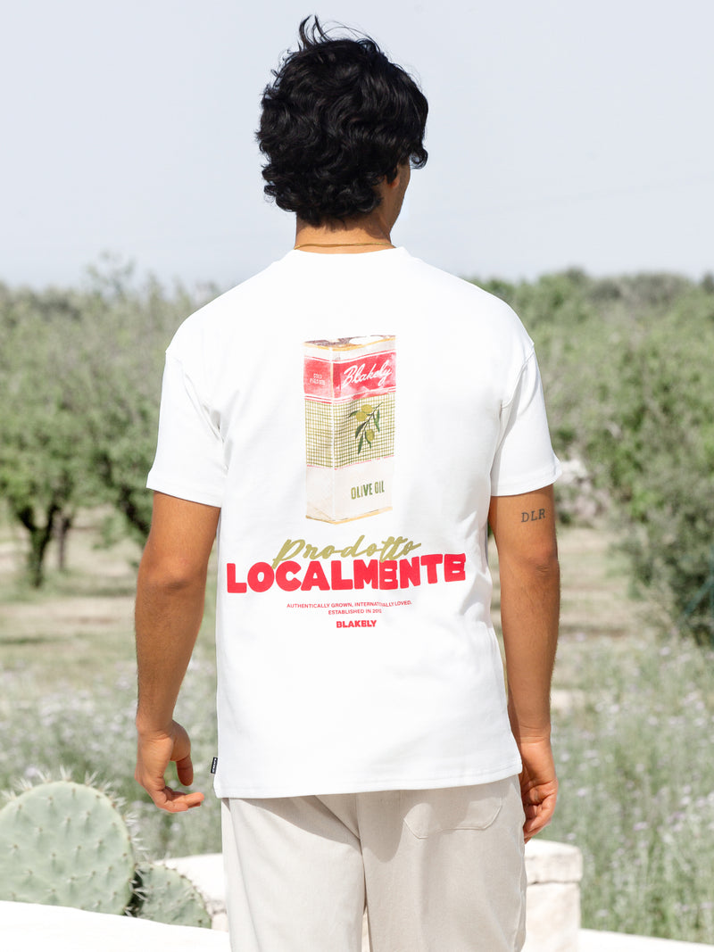 Olive Oil Print Relaxed T-Shirt - Weiß