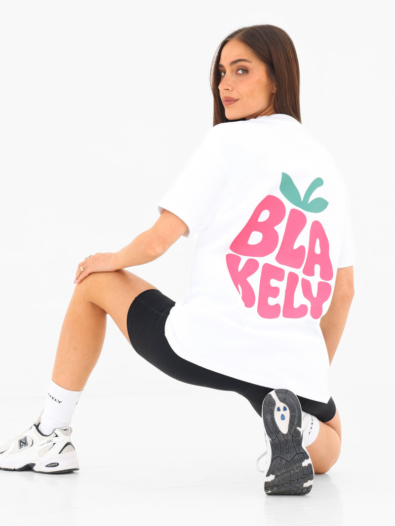 Raspberry Bubble Print Oversized T-Shirt - White