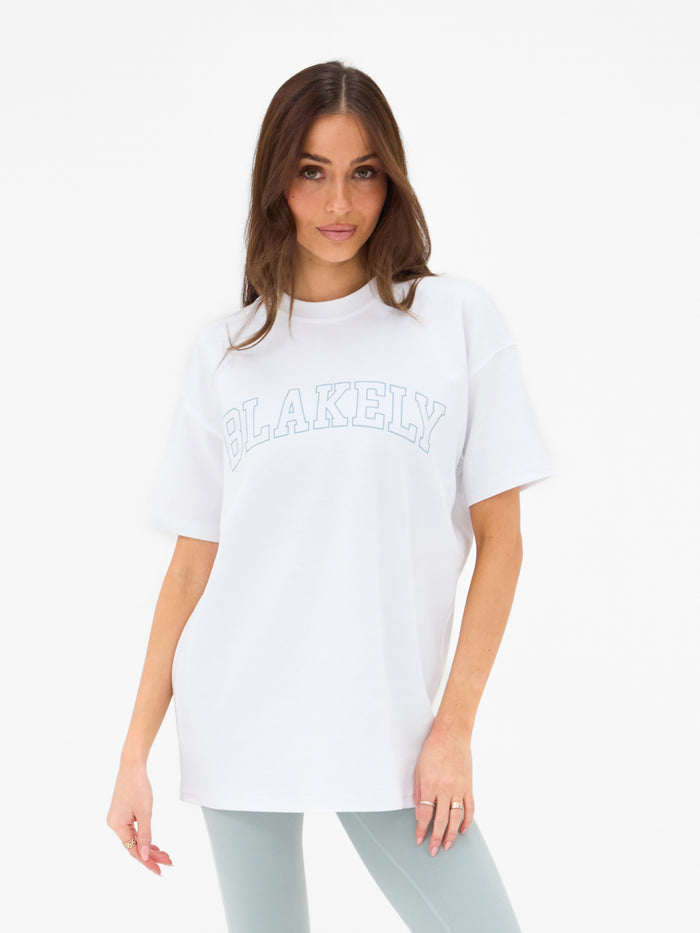 Outline Varsity Oversized T-Shirt - White & Mineral Blue