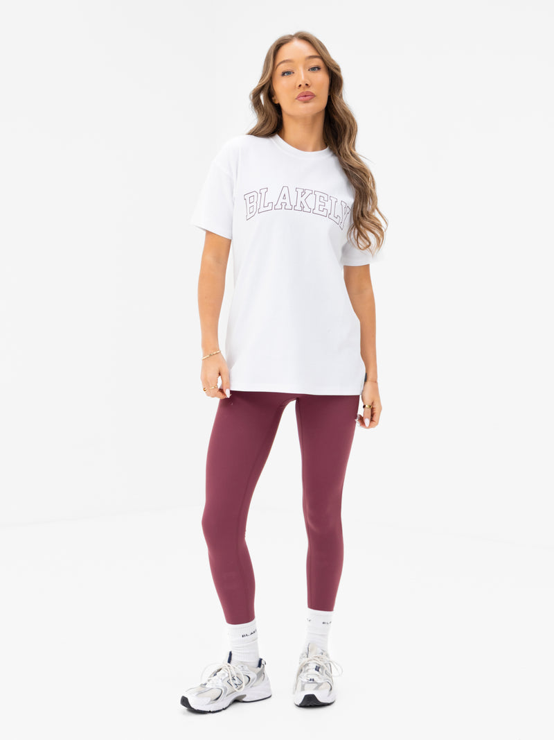 Outline Varsity Oversized T-Shirt - White & Old Burgundy