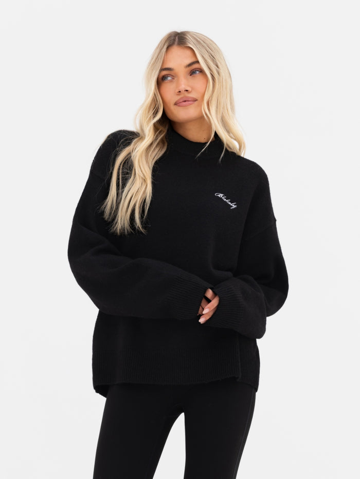 Oversized Knitted Jumper - Schwarz