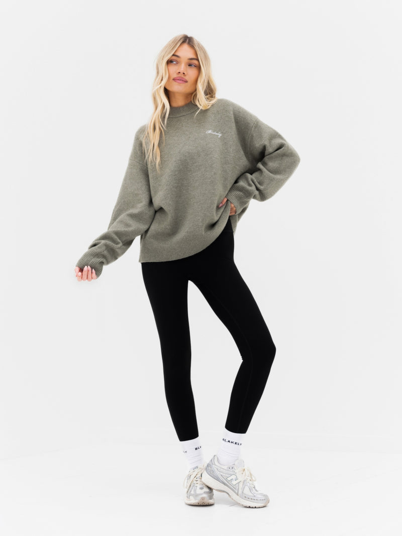 Oversized Knitted Jumper - Safarigrün