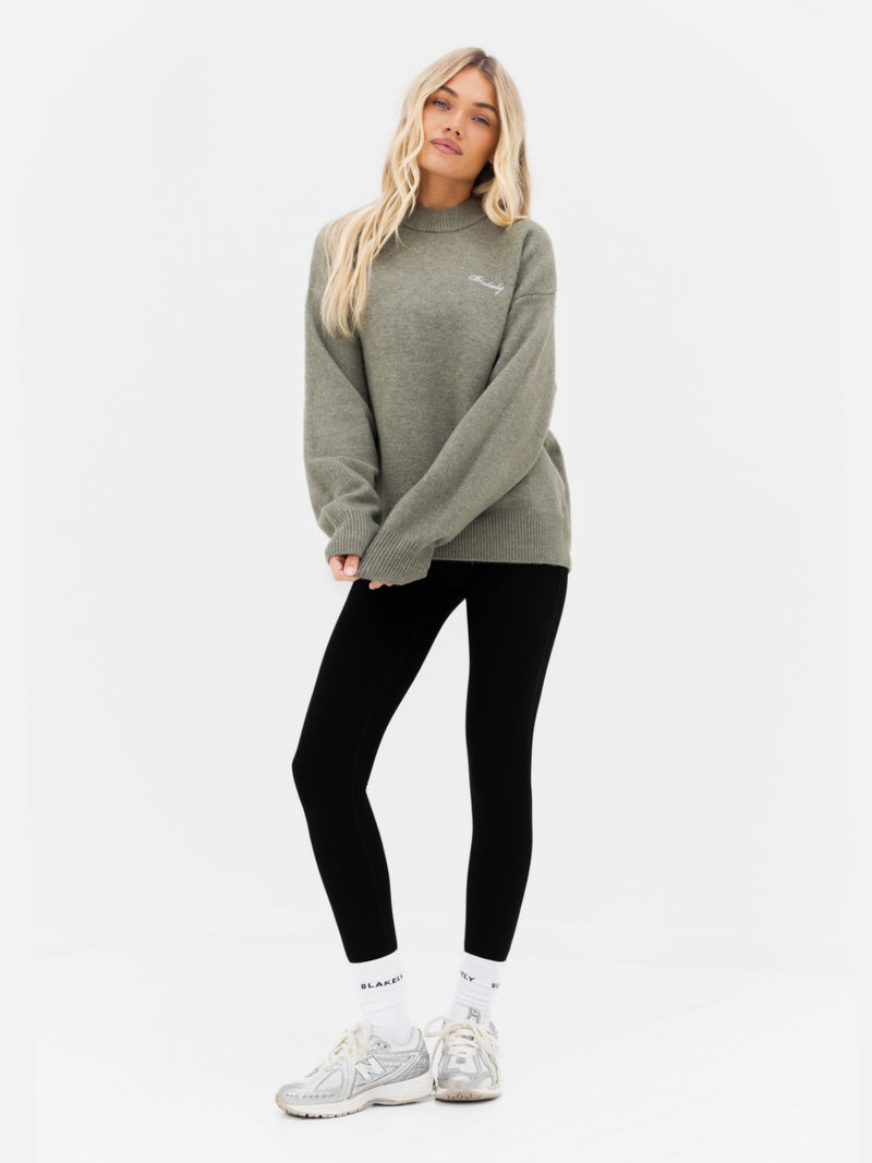 Oversized Knitted Jumper - Safarigrün