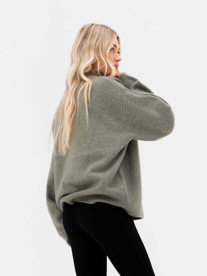 Oversized Knitted Jumper - Safarigrün
