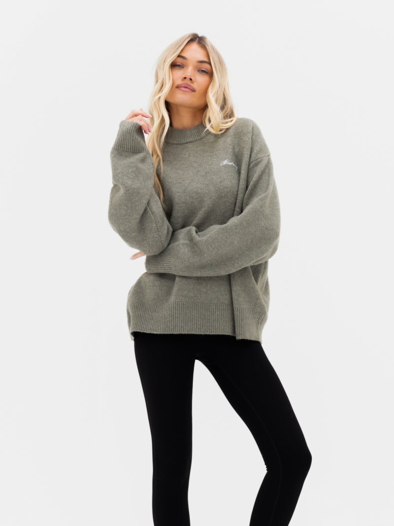 Oversized Knitted Jumper - Safarigrün