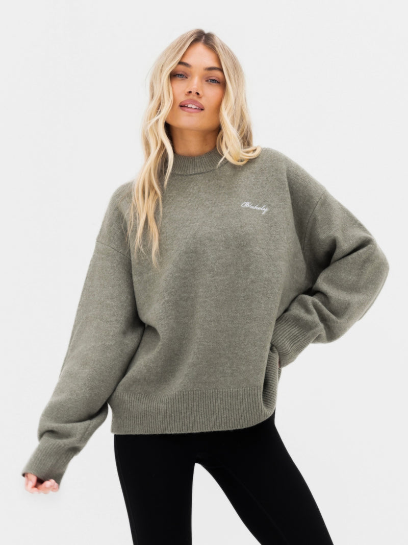 Oversized Knitted Jumper - Safarigrün