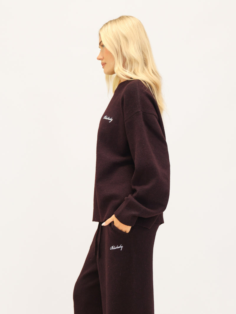 Oversized Knitted Jumper - Dunkle Maulbeere